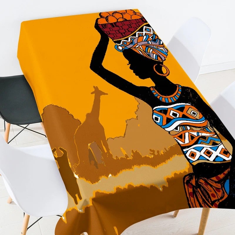 Bluejw Digital Printed African Tribe Woman Design Polyester Fabric Tablecloth - Image 5